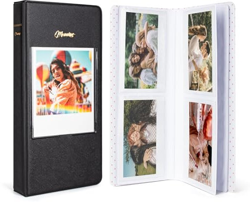 HIYQIN Fotoalbum für Instax Wide Film 3,5 x 4,25, 64-Taschen-Fotoalbum mit Fotofenster passend für Fujifilm Instax Wide 400/300/210/200/Wide EVO/Polaroid 600 i-Type – Schwarz