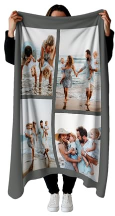 PICANOVA Personalisierte Decken mit Fotos 150x100cm - Kuscheldecke mit Bildern - Personalisierte Weihnachten Geschenke für für Frau, Freunde, Familie - 4 Fotos