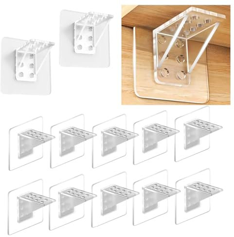 Aiyraa 10 Stück Regalbodenträger Selbstklebend, Klebewinkel für Schrankboden, Regalbrett Halter, Einlegeboden Halter, Regalbodenhalter Aus Kunststoff, Regalträger für Schränke und Einlegeböden