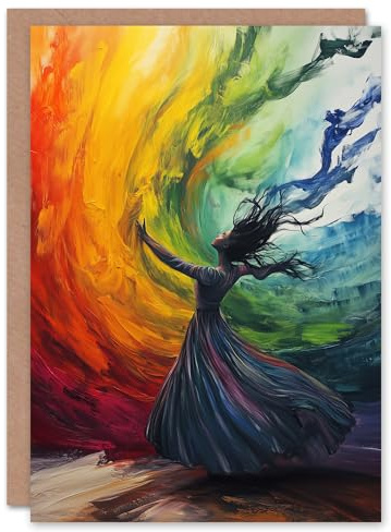Artery8 Greeting Card Rainbow Rhapsody Dance Colourful Conceptual Art For Her Woman Birthday Card
