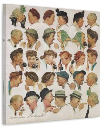 HAJIDEMA Norman Rockwell Art Poster The Gossips, Wandkunst, Gemälde, Leinwandkunst, Idee, Raum, ästhetisch, 40 x 40 cm
