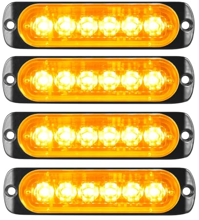 YOJZMA 4Pcs Luce stroboscopica emergenza, 6 LED Ambra Luce lampeggiante | Montaggio a Superficie Luci segnalazione emergenza, 9 modalità, 12V-24V, per Veicoli Costruzione, Camion, Fuoristrada