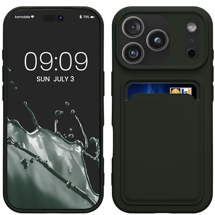 kwmobile Handyhülle für Apple iPhone 17 Pro Hülle mit Kartenfach - TPU Case - Kabelloses Laden - Schutzhülle Cover in Dunkelgrün