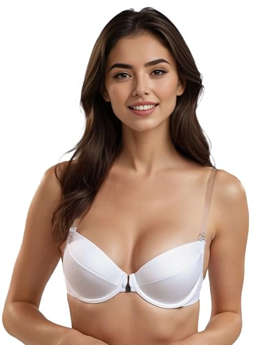 VIVISENCE Damen Push Up BH Rueckenfrei Mit Silikonband Abnehmbaren Traegern Komfortabler Halt Fuer Abendkleider Und Offene Ruecken, Weiß,85C