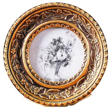 OZLCUA 1 Pezzo, Cornice Decorativa Rotonda in Resina Dorata con Motivo Tridimensionale retrò, Ornamenti for la Decorazione della scrivania di casa(Color-01)