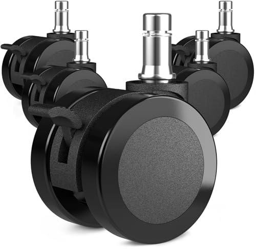 AAGUT Office Chair Wheels 2 Inch Replacement with Brakes Stool Caster Wheels for Soft Floors and Carpet, Standard Black Locking Chair Casters Set of 5