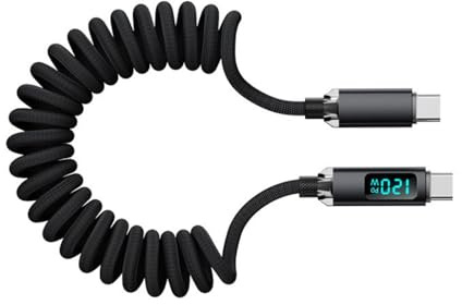 Câble USB C à charge rapide de 120 W avec technologie de bobine à ressort - Extension flexible - Cordon de données tressé pour une utilisation multi-appareils