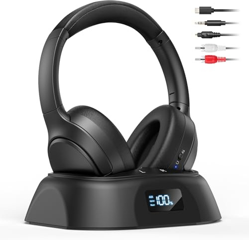 Doohoeek TV Kopfhörer Kabellos, Bluetooth 6.0 Over-Ear Headphones mit Ladestation&Digital Display, Play&Plug, Leicht&Tragbar Headset für Optischen, AUX&Bluetooth Fernseher (AC141)