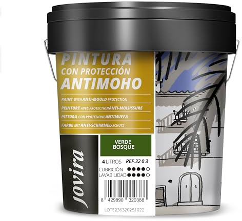 JOVIRA PINTURAS Pittura Antimuffa. Previene la muffa. Resistente alla comparsa di muffe sui muri. Aspetto opaco. (4 Litri, Verde Bosco)