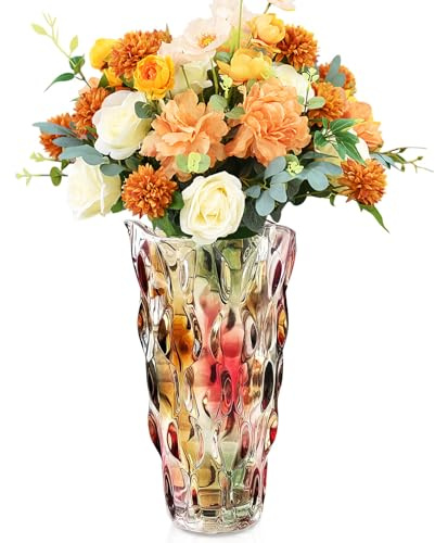 Glass Vase for Flowers, 29.5cm Tall Vintage Coloured Glass Vase | Large Tall Crystal Coloured Flower Vases, Honeycomb Crystal Floral Vases, for Home Decor, Wedding Decor, Modern Ornaments
