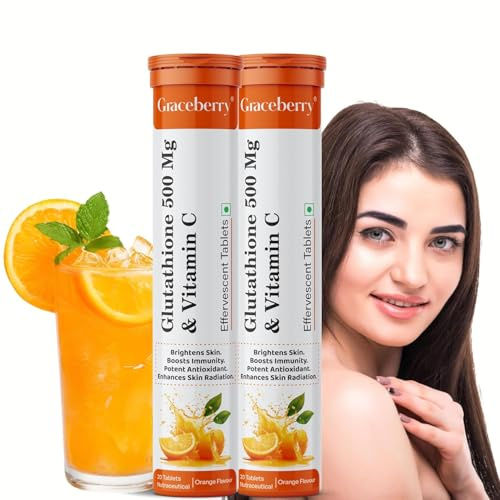 Tablets for Radiant Skin Health40 Effervescent Tablets with L-Glutathione Vitamin C Powerful Antioxidant for Skin Brightening Orange Flavour