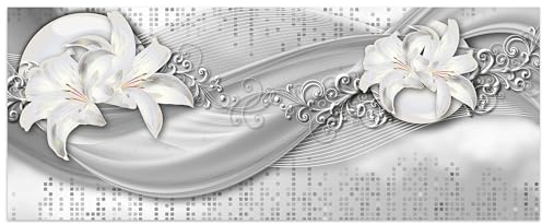 wandmotiv24 Leinwandbild abstrakte Lilien grau Silber 100x40cm (BxH) M0524