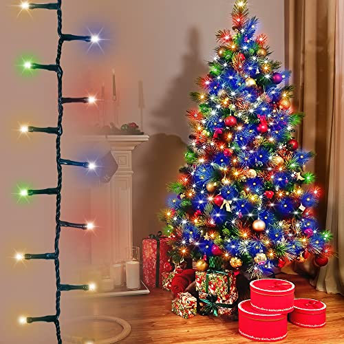 ANSIO® Christmas Tree Lights 500 LED 12.5m/41ft - Multicoloured Cluster Compact Lights for Indoor & Outdoor Decorations Fairy Lights with Timer for Xmas Garden & Party | Mains Powered Green Cable
