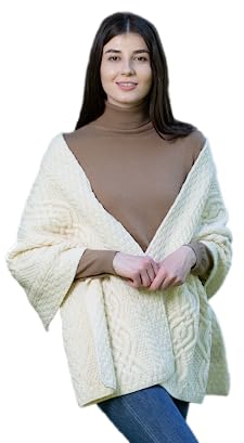 Klassische Warme Irische Aran Cable Schal für Damen aus 100% Merinowolle (Natur)