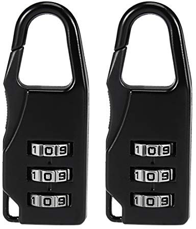 sourcing map 3 Digit Combination Padlock, 3mm Shackle Dia Code Dial Locks Black, 2Pcs
