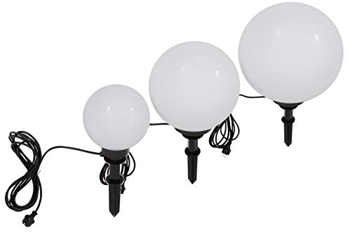 Trango 3er Set 34500W IP65 Gartenkugel in Weiß matt mit 30/40/50cm Durchmesser *SNOW* Kugelleuchte inkl. je 1x ca. 5 Meter IP44 Kabel Gartenleuchte, Leuchtkugel, Kugelleuchte