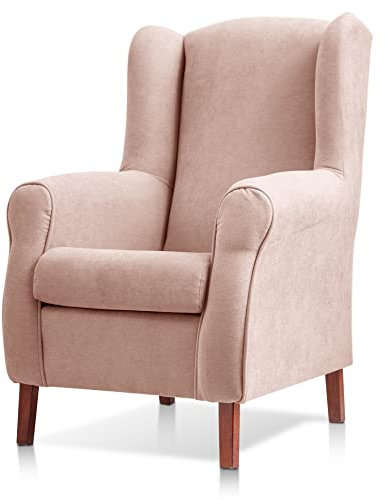 Sueños ZZZ Carla Fauteuil à oreilles tapissé en tissu anti-taches Couleur saumon 104 x 77 x 75 cm Idéal pour lire, regarder la télévision ou allaiter