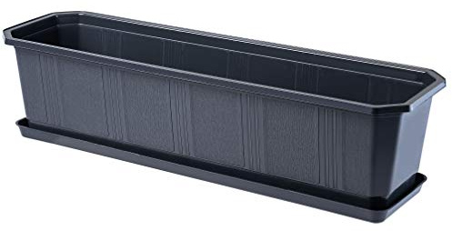 KADAX Fioriera Rettangolare per Davanzale da Esterno, Vaso da Balcone in Plastica con Sottovaso, Cassetta per Piante da Finestra (60 cm, Grafite)