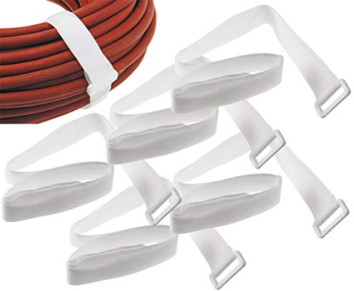 Kabelbinder Klettband Klettverschluss mit Öse | 80cm lang 3cm breit I Sicheres Verstauen von Kabel und Leitungen I 5er Pack Weiß