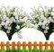 Leixi Artificial Flowers, 6pcs Fake Outdoor UV Resistant Plants Faux Plastic Greenery Shrubs Indoor Outside Hanging Planter Home Kitchen Office Wedding Garden Decor (White)