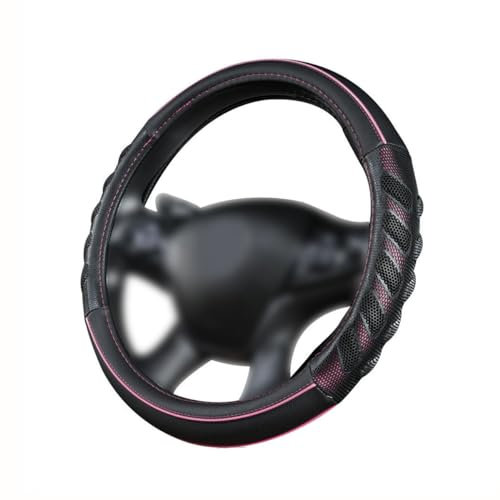Flying Banner Car Steering Wheel Cover Breathable Synthetic Leather Massage Universal 15 inch/38CM (Black Pink)