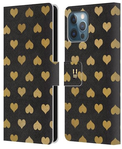 Head Case Designs Heart Pattern Grand As Gold Leather Wallet Case Compatible With Apple iPhone 12 Pro Max