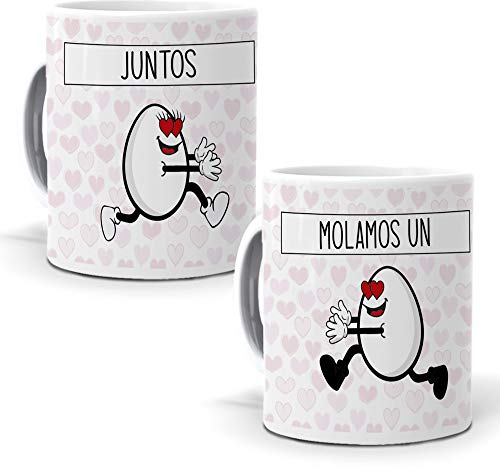 2 Tazas Personalizadas Regalo para Enamorados. Juntos molamos un Huevo. Cerámica AAA - 350 ml.