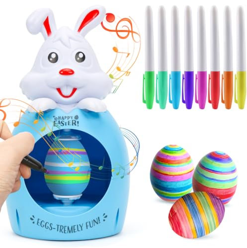 Wishstar Osterei Dekorationsset,Osterei Maschine mit Spinner,Eier bemalen maschine mit 8 Farben Marker Stiftes,Eiermalmaschine kinder,Ostern Happy DIY Geschenke für Kinder
