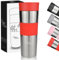 Milu Termo Taza 450ml - Vaso Termico de Viaje - Café para Llevar - Taza de Viaje - Taza de acero inoxidable para beber - con aislamiento de doble pared (Rojo, 450ml)