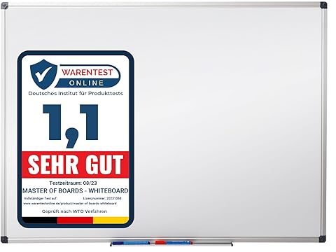 Whiteboard mit Ablageschale | Office Marshal Profi | Lackiert | Beschreibbar & magnethaftend | Trocken abwischbar (120 x 180 cm)