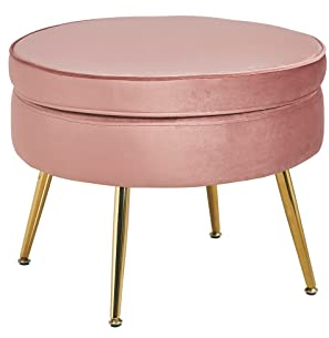 Salesfever Arielle Sitzpouf Rose rund aus Samt Hocker zum Sitzen mit Polster