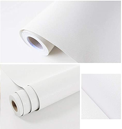 PVC wasserdichte Selbstklebende Tapete 10m*60cm Retro stil Vintage Tapete Dekorativ Wallpaper Wandbelag Wandaufkleber Rolle für Schlafzimmer Wohnzimmer Küchen Badezimmer Cafe (Uni Weiß)