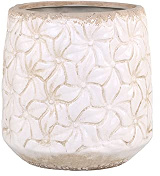 Chic Antique Colmar VASE Übertopf Blumentopf Muster Creme Kanne Krug Pflanztopf Wasserdicht innen lasiert versch. Größen und Formen (Topf 65618-19 H17,5xØ17cm)