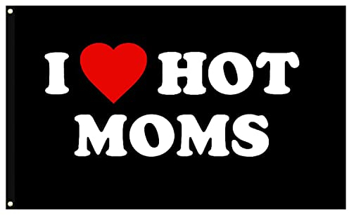 I Love Moms Flagge I Love Hot Moms Flaggen – Lustige Dekoration Banner für drinnen und draußen – Muttertag & Geburtstag Tapisserie Geschenke