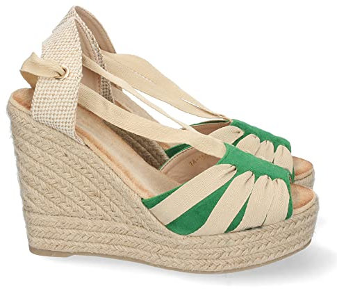 shoes&blues.es 63760-Sandalia de Cuna para Mujer, Forrada de Yute, con Pala Abierta, y Cierre de Cordones, Primavera Verano 2022. Talla 39 Verde