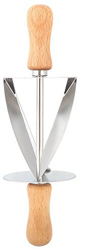 Edelstahl Croissant Cutter Roller, Multifunktions Croissant Teigschneider mit Holzgriff, Brotteig Gebäckherstellung Werkzeug zum Schneiden von Teigen, Keksen und Brot