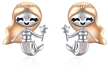 KINGWHYTE Katze Ohrringe, 925 Sterling Silber Panda Meerjungfrau Ohrringe, Süßer Tier Kinder Ohrstecker Schmuck, Mädchen Tierohrringschmuck