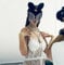 SINSEN Damen Leder Katze Maske Sexy Halbgesicht Augenmaske Cosplay Kostüm Requisiten Halloween Party Maskerade Karneval Zubehör (Tasselkette Schwarz)