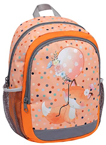 Belmil Kindergartenrucksack mit Brustgurt und Namensschild für 3-6 Jährige/Mädchen / 12 L/Krippenrucksack Kindergartentasche Kindertasche/Fuchs/Orange (305-4/A Cute Foxy)