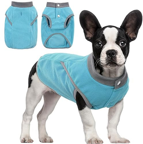 KATZINST Hunde Fleecejacke, Hundepullover Fleece, hundemantel Fleece, Wendefarbe Hundefleecepulli mit Reissverschluss, Warm Hundepulli für Mittelgroße Hunde Labrador Bulldogge, Blau M