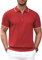 COOFANDY Herren-Poloshirt mit Reißverschluss, lässig, gestrickt, kurzärmelig, Klassische Passform, Rot/Ausflug, einfarbig (Getaway Solids), XL