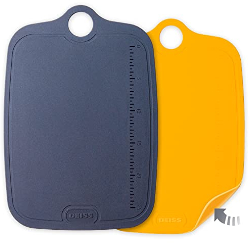 Deiss LUX Tagliere durevole in TPU per la cucina, set di 2, tagliere antiscivolo su entrambi i lati, righello incorporato, tagliere flessibile di grandi dimensioni, scanalature profonde per il succo