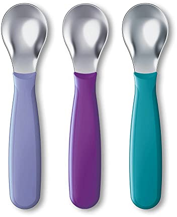 NUK Kiddy Cutlery Spoons, 3 Pack, 18+ Months Purple & Green (Purple & Green)