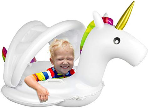 LOYO Flotteur de natation pour bébé pour tout-petits, flotteur de piscine licorne avec auvent, bouée de natation pour bébé pour 24 à 36 mois vacances d'été