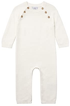 Stellou & friends Overall für Babys & Kleinkind, Woll-Anzug, Baby-Kleidung aus 100% Baumwolle, Winteroverall, Onepiece mit Knöpfen in Holz-Optik und schrägen Raglanärmeln, OEKO-TEX 100 zertifiziert
