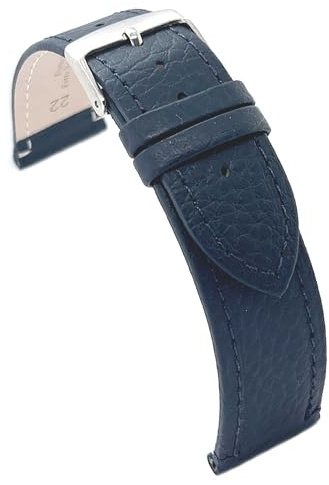 diloy Uhrenarmband Leder Bisonprägung flach P178 | Rindslederarmband für Damen und Herren, klassisch elegant, 2 mm, antiallergisches Futter, Schnellwechsel oder Werkzeug