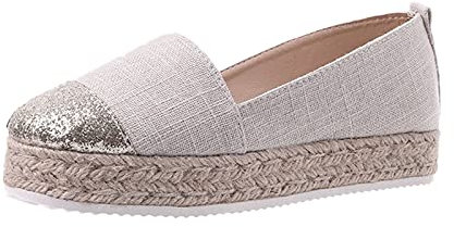 Chaussures d'été pour femme - Ballerine en corde - Plateforme - Couleur unie - Toile tissée - Chaussures décontractées - Mode - Chaussures d'hiver pour femme, beige, 37 EU