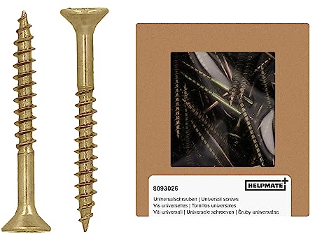 HELPMATE - Viti universali a testa svasata 4,0 x 35 giallo passivato - 250 viti per legno con attacco a T e filettatura parziale - Viti per truciolato per interni ed esterni protetti