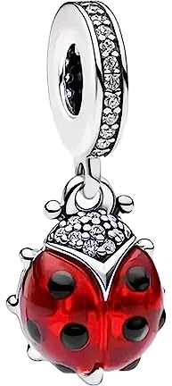 Femme Charms- Coccinelle rouge Argent Sterling 925 Pendentif avec Zircon Cubique pour Bracelet