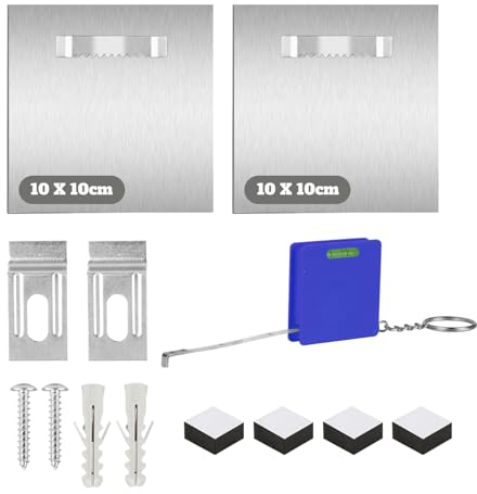 Lot de 2 crochets autocollants pour tableau - Crochets solides sans perçage (charge de 10 kg) - En verre acrylique - En aluminium Dibond - Kit de montage pour accrocher des images lourdes